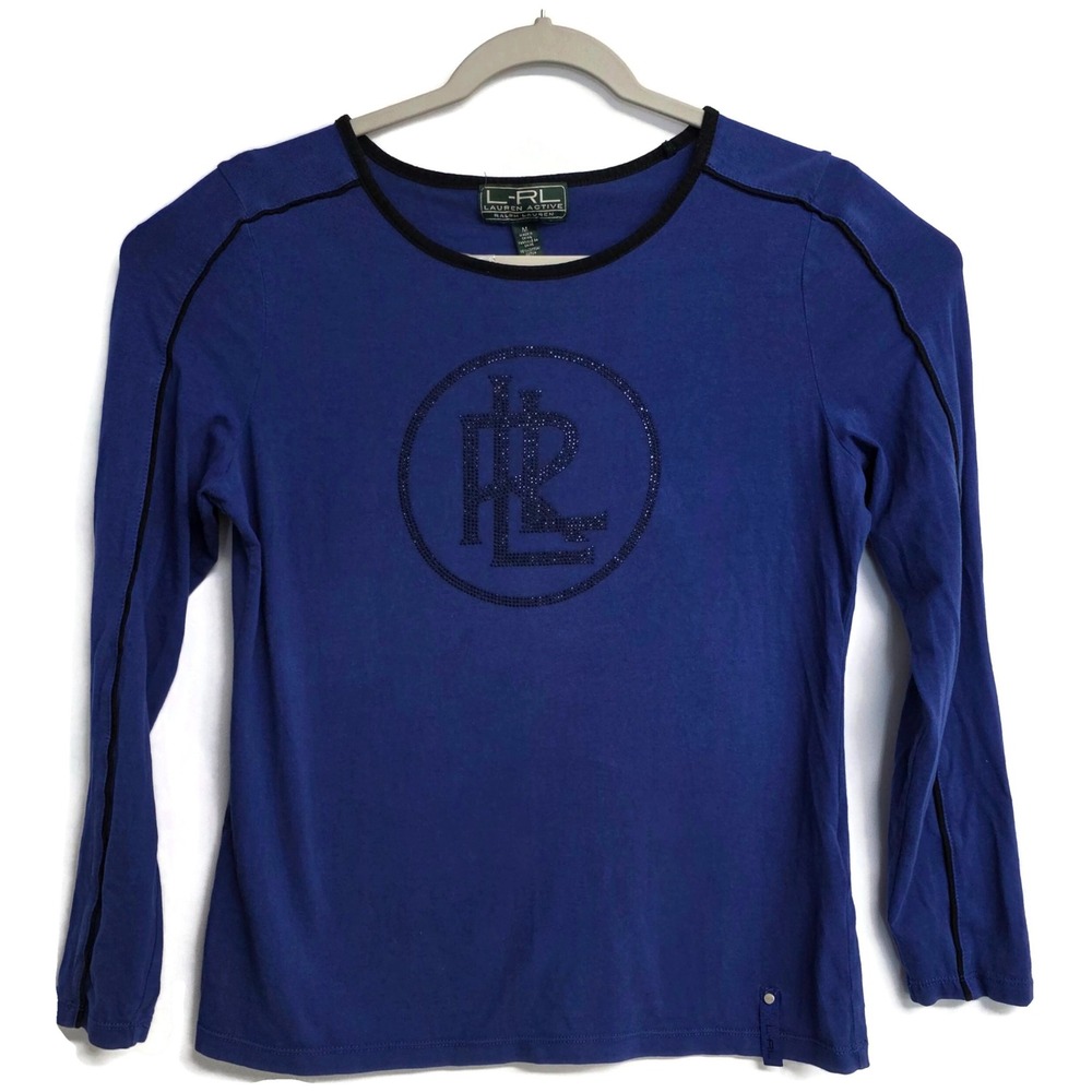 Lauren Active Ralph Lauren Blue Studded Logo Long Sleeve Top Medium